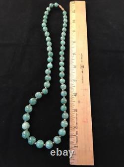 Vintage Jade Necklace Hand Made Sterling Silver Beeds 23 1/2 long