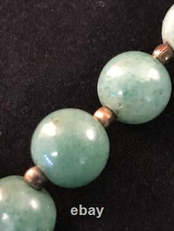 Vintage Jade Necklace Hand Made Sterling Silver Beeds 23 1/2 long
