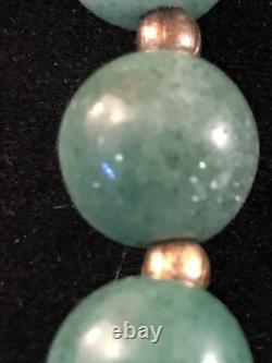 Vintage Jade Necklace Hand Made Sterling Silver Beeds 23 1/2 long