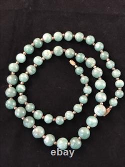 Vintage Jade Necklace Hand Made Sterling Silver Beeds 23 1/2 long