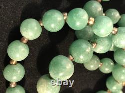 Vintage Jade Necklace Hand Made Sterling Silver Beeds 23 1/2 long
