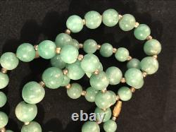 Vintage Jade Necklace Hand Made Sterling Silver Beeds 23 1/2 long