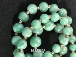 Vintage Jade Necklace Hand Made Sterling Silver Beeds 23 1/2 long