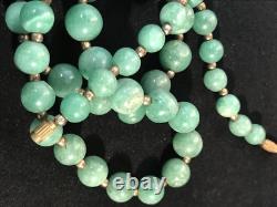Vintage Jade Necklace Hand Made Sterling Silver Beeds 23 1/2 long