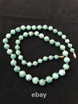 Vintage Jade Necklace Hand Made Sterling Silver Beeds 23 1/2 long