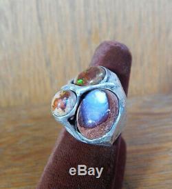 Vintage Jelly Opel Brutalist Artist Made Large Sterling Silver Ring Sz 8.5