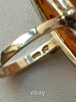 Vintage Large Amber Ring 925 Sterling Silver Made In Poland Amazing Honey Color