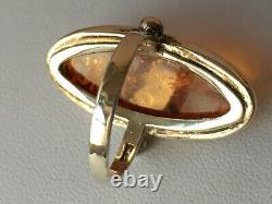 Vintage Large Amber Ring 925 Sterling Silver Made In Poland Amazing Honey Color