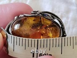 Vintage Large Baltic Amber & Sterling Silver Ring- Sz 8- 13.9 G-Made in Poland