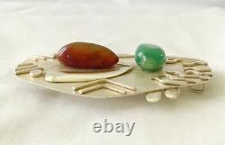 Vintage Large Well Made Sterling Silver & Gemstones Pin/Pendant