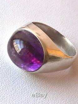 Vintage Made In Sweden Amethyst Cabochon Unisex Men Woman Ring Sterling Silver