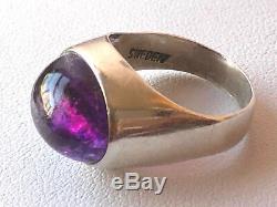 Vintage Made In Sweden Amethyst Cabochon Unisex Men Woman Ring Sterling Silver