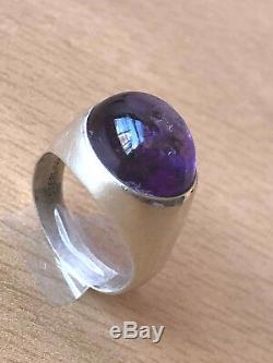 Vintage Made In Sweden Amethyst Cabochon Unisex Men Woman Ring Sterling Silver