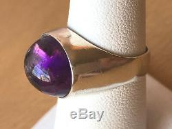 Vintage Made In Sweden Amethyst Cabochon Unisex Men Woman Ring Sterling Silver