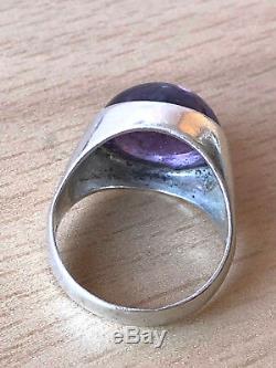 Vintage Made In Sweden Amethyst Cabochon Unisex Men Woman Ring Sterling Silver