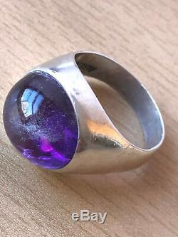 Vintage Made In Sweden Amethyst Cabochon Unisex Men Woman Ring Sterling Silver