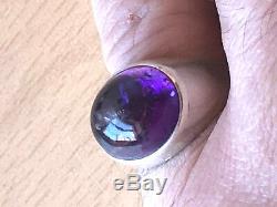 Vintage Made In Sweden Amethyst Cabochon Unisex Men Woman Ring Sterling Silver