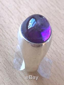 Vintage Made In Sweden Amethyst Cabochon Unisex Men Woman Ring Sterling Silver