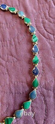 Vintage Made in Chile 925 Sterling Silver Blue Lapis and green stone Choker 15