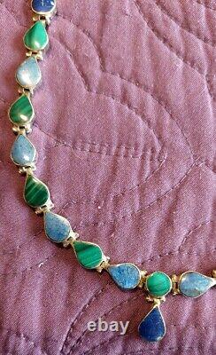 Vintage Made in Chile 925 Sterling Silver Blue Lapis and green stone Choker 15