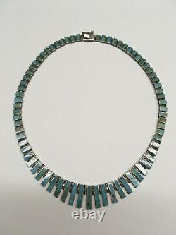 Vintage Made in Chile 925 Sterling Silver Turquoise Necklace 17 Stamped