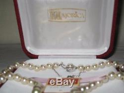 Vintage Majorica Man-Made Pearl Necklace with 925 Sterling Silver Clasp - Spain