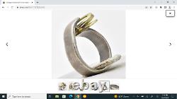 Vintage Modernist Artist made Sterling Silver & 14k Solid Gold ladies Ring Band