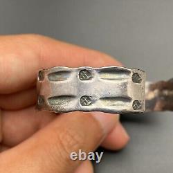 Vintage Modernist Hand Made Stamped Sterling Silver Cuff Bracelet 6-1/2