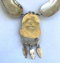 Vintage Native Amer Navajo Hand Made Sterling Feather & Turquoise Necklace EB
