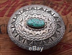 Vintage Native American Hand Made Sterling Silver Turquoise Western Belt Buckle
