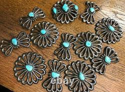 Vintage Native American Sterling Silver Hand Made Turquoise Conchos For Belt