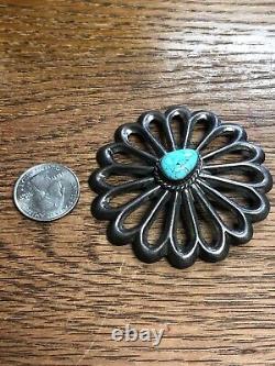 Vintage Native American Sterling Silver Hand Made Turquoise Conchos For Belt