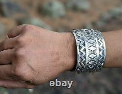 Vintage Navajo Cuff Bracelet Sterling Hand Made Signed Elvira Bill Jewelry