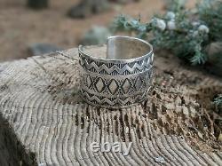 Vintage Navajo Cuff Bracelet Sterling Hand Made Signed Elvira Bill Jewelry