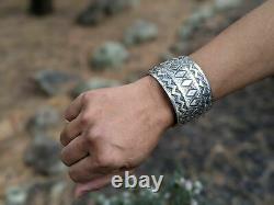 Vintage Navajo Cuff Bracelet Sterling Hand Made Signed Elvira Bill Jewelry