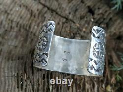 Vintage Navajo Cuff Bracelet Sterling Hand Made Signed Elvira Bill Jewelry