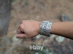 Vintage Navajo Cuff Bracelet Sterling Hand Made Signed Elvira Bill 