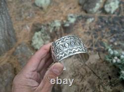 Vintage Navajo Cuff Bracelet Sterling Hand Made Signed Elvira Bill Jewelry