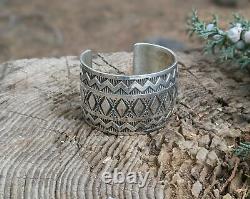 Vintage Navajo Cuff Bracelet Sterling Hand Made Signed Elvira Bill Jewelry