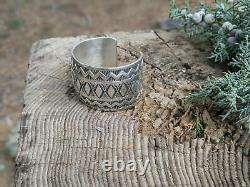 Vintage Navajo Cuff Bracelet Sterling Hand Made Signed Elvira Bill Jewelry