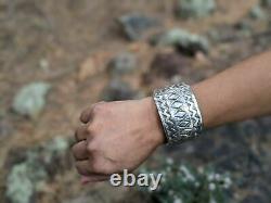 Vintage Navajo Cuff Bracelet Sterling Hand Made Signed Elvira Bill Jewelry