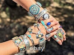 Vintage Navajo Cuff Bracelet Sterling Hand Made Signed Elvira Bill Jewelry