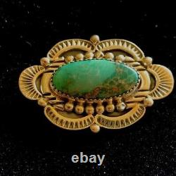 Vintage Navajo Hand Made Sterling Silver and Turquoise Brooch Richard Begay
