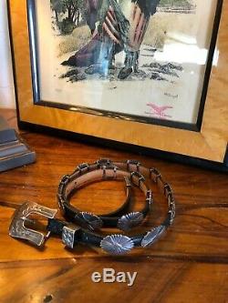 Vintage Navajo Native American Hand Made Sterling Silver 15 Leather Concho Belt