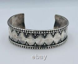 Vintage Navajo Sterling Silver Hand Made Ornate Cuff Bracelet Signed LEN