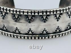 Vintage Navajo Sterling Silver Hand Made Ornate Cuff Bracelet Signed LEN