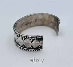 Vintage Navajo Sterling Silver Hand Made Ornate Cuff Bracelet Signed LEN