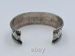 Vintage Navajo Sterling Silver Hand Made Ornate Cuff Bracelet Signed LEN