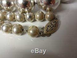 Vintage Navajo Sterling Silver Hand Made Pearls Beads Necklace