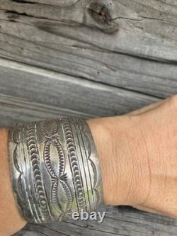 Vintage Navajo Sterling Silver Hand Made Wide Cuff Bracelet